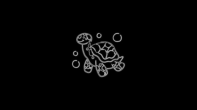White turtle icon animation on black background. 4K Video motion graphic icon animation.
