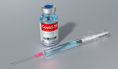 Covid-19 / SARS-CoV-2 / coronavirus vaccine ampoule and syringe - 3D illustration