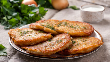 Potato pancakes on a plate. Closeup