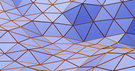 Obraz premium Render with a mesh of blue triangles and orange edges