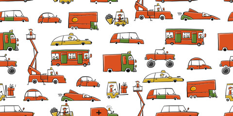 Traffic Jam. Cars on Road. Seamless Pattern for your design