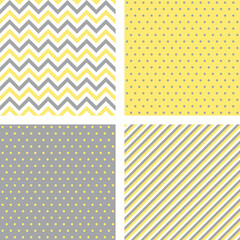 Yellow gray trendy minimal seamless patterns. Abstract geometric vector backgrounds for wallpaper, fabric print, wrapping paper