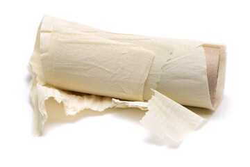 Empty toilet roll on white background