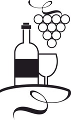 wine icon vector logo , Drink, alcoholic beverage symbol, wine bottle and glass, bunch of grapes