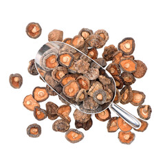 Dry Mushrooms isolated on white background. Selective focus