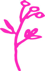 A branch with three berries and cranberry-colored leaves on a white background.