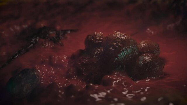 Cancer Cells on tissue, cancer cell concept, dividing cells and EMV cancer cell infecting healthy tissue, cancerous surface with different levels of infection 3d rendering