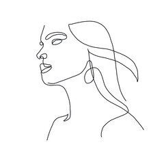 One line hand drawn face. Abstract portrait. Simple logo in minimal style for beauty salon, beautician, makeup artist, stylist. .