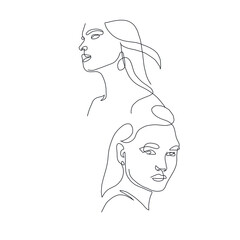 One line hand drawn face. Abstract portrait. Simple logo in minimal style for beauty salon, beautician, makeup artist, stylist. .