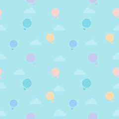 Cute flat hotair balloons design seamless pattern on pastel colored background
