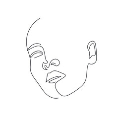 One line hand drawn face. Abstract portrait. Simple logo in minimal style for beauty salon, beautician, makeup artist, stylist. .