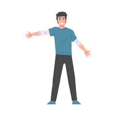 Cheerful Young Man Standing with Wide Open Hands, Welcome, Solidarity, Friendship and Charity Concept Cartoon Style Vector Illustration