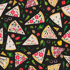 Collection of various pizza slices, clip art vector illustration