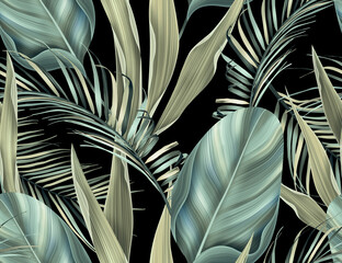 Tropische palmbladeren, jungle bladeren naadloze bloemmotief achtergrond