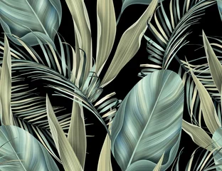 Crédence de cuisine en verre imprimé Feuilles tropicales Feuilles de palmiers tropicaux, jungle laisse fond de motifs floraux sans soudure