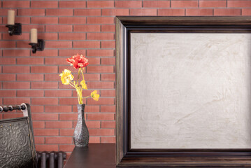 Canvas painted with white paint on a brick wall background