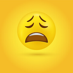 3d Distraught emoji Face, Tired emoticon, Exhausted Fed Up character	