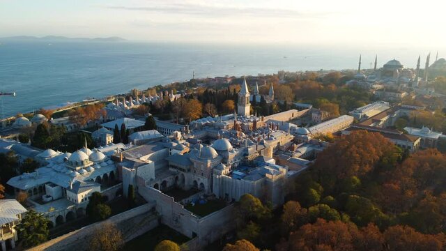 Aerial view of Topkapi Palace in Istanbul. Footage in Turkey
