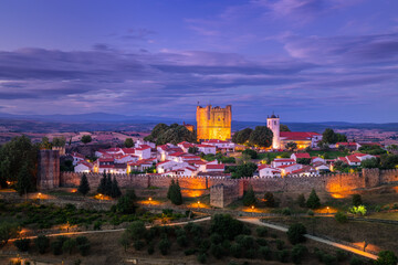 Panoramic view, astonishing sunset in the medieval citadel (Cidadela) of Bragança,...