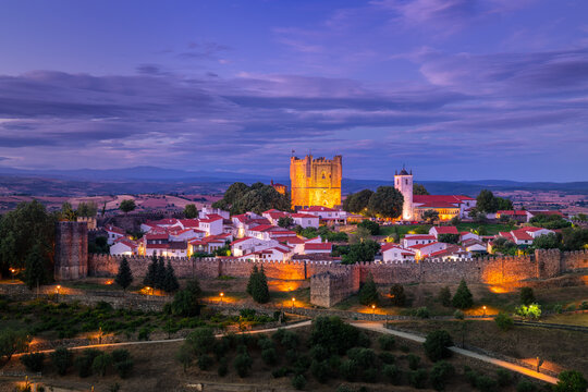 Panoramic view, astonishing sunset in the medieval citadel (Cidadela) of Bragan&ccedil;a, Tr&aacute;s-os-Montes, Portugal