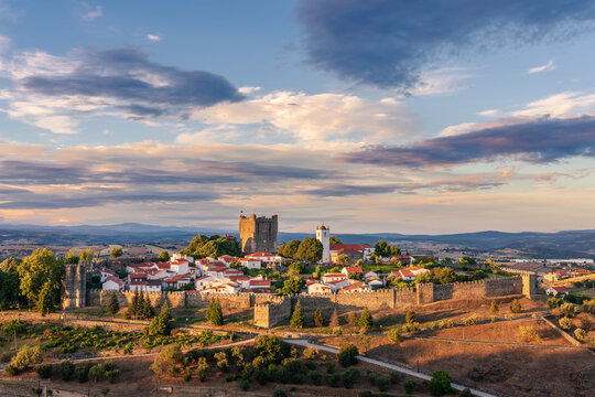 Panoramic view, astonishing sunset in the medieval citadel (Cidadela) of Bragan&ccedil;a, Tr&aacute;s-os-Montes, Portugal