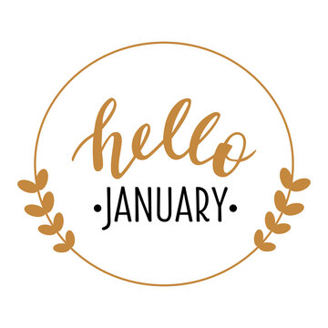 Hello January hand drawn lettering logo icon. Vector phrases elements for cards, banners, posters, mug, scrapbooking, pillow case, phone cases and clothes design. 