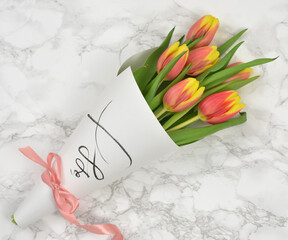 bouquet of tulips on a light background