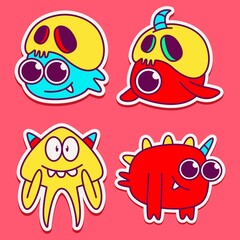 cute monster cartoon doodle design for coloring, backgrounds, stickers, logos, symbol, icons and more