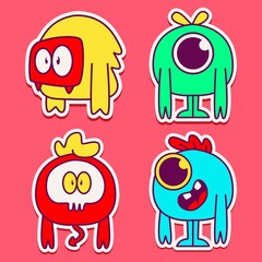 cute monster cartoon doodle design for coloring, backgrounds, stickers, logos, symbol, icons and more