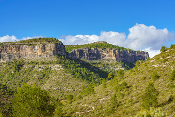 Fototapeta na wymiar Big rock formations, cliffs, famous hiking route in Spain.