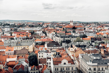 Fototapeta na wymiar Aerial view of Pilsen, Czech Republic. Toned photo.
