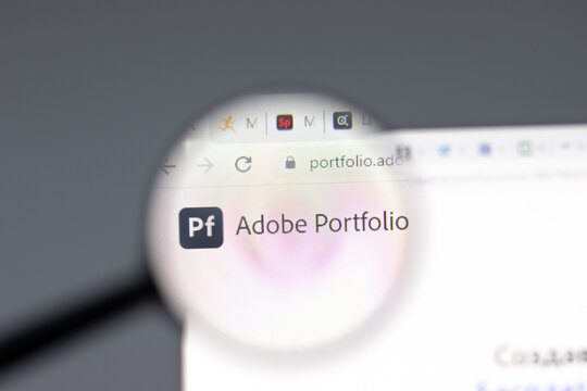New York, USA - 15 February 2021: Adobe Portfolio website in browser with company logo, Illustrative Editorial.