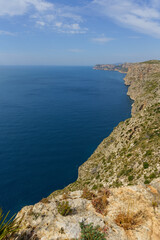 Cliff coastline on the Mediterranean Sea in the municipality of Jávea, Region of Valencia, Spain.