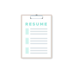 Clipboard resume icon. Vector illustration, flat design