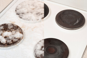 Electric cooker before and after wiping off the detergent