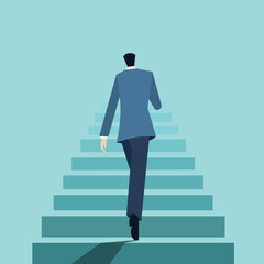 Illustration of a businessman climbing up the steps 