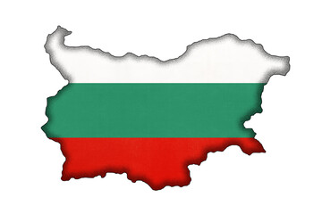 Bulgaria border silhouette with national flag. Contour country on geography map.
