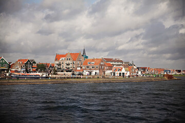 A port with traditional boat at Volendam, Netherlands