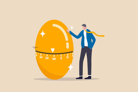 Retirement Pension Fund, IRA, 401K, Roth Or ISA Account In UK, Investment For Money To Use After Retirement Concept, Businessman Standing With Countdown Timer Golden Egg Move Approaching Retired Age.