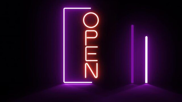 OPEN text neon glow color moving seamless art loop background abstract motion