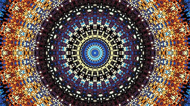 Transforming ornamental vintage mosaic Mandala. Seamless loop footage.