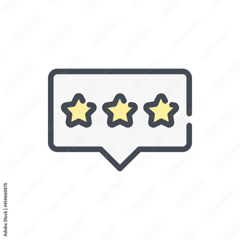 Poster customer rating and satisfaction scale color line icon. chat box with three stars vector outline col