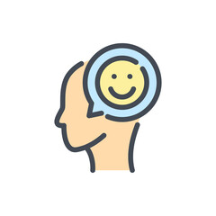 Positive feedback color line icon. Head with chat message and happy face vector outline colorful sign.