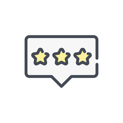 Fototapeta na wymiar Customer rating and Satisfaction scale color line icon. Chat box with three stars vector outline colorful sign.