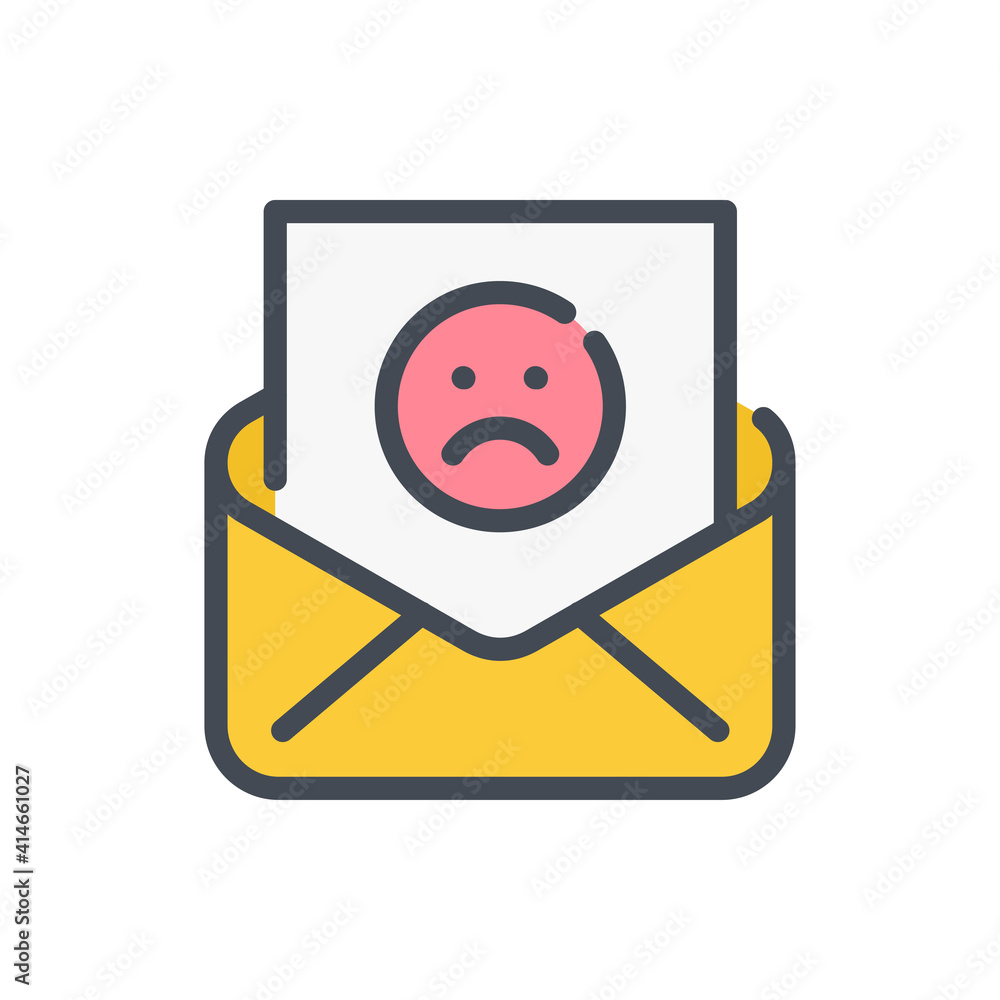 Poster mail with sad face color line icon. email notification with negative information vector outline colo