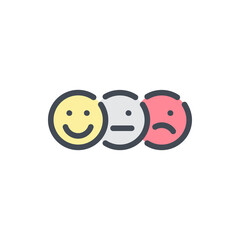 Satisfaction level color line icon. Happy, neutral and sad face vector outline colorful sign.