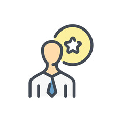 Business person with star in circle color line icon. Customer feedback vector outline colorful sign.