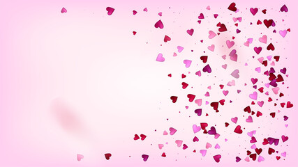 Flying Hearts Vector Confetti. Valentines Day Romantic Pattern. Beautiful Pink Scatter Valentines Day Decoration with Falling Down Hearts Confetti. Trendy Gift, Birthday Card, Poster Background