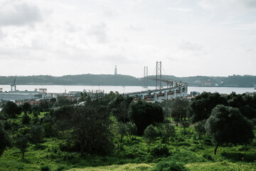 Fototapeta na wymiar Panoramic View Ponte 25 de Abril Lisbon Portugal Tejo