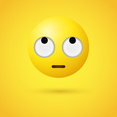 Fototapeta premium 3d Emoji face with rolling eyes, disdain, disapproval, frustration, or boredom character, looking up emoticon, Eye Roll emotion